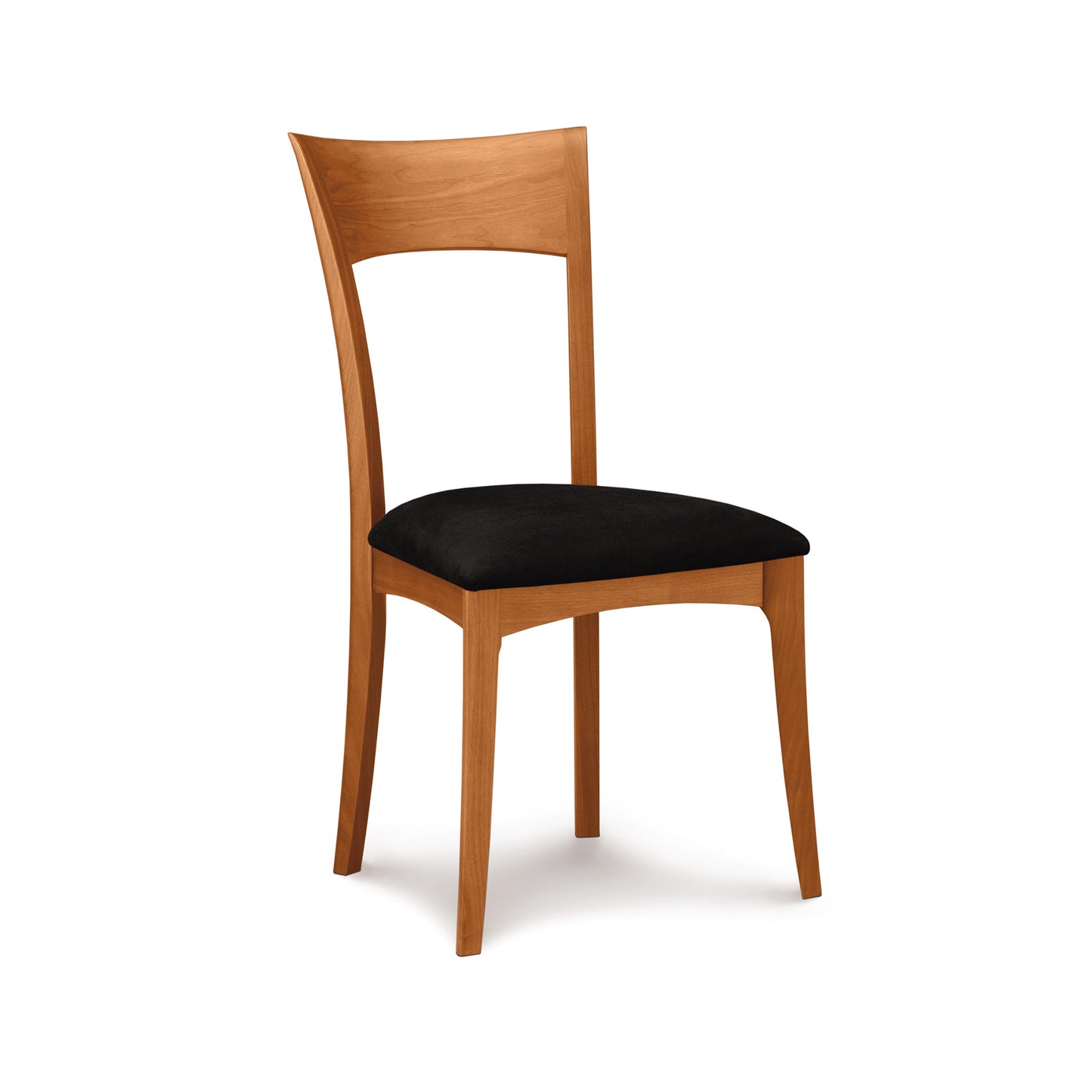 A modern solid Ingrid Chair from Copeland Furniture with a black upholstered seat against a white background.