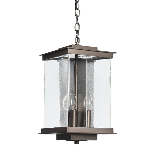Kingston Outdoor Large Lantern by Hubbardton Forge with clear glass panels and two candle-style bulbs, highlighting elegant American craftsmanship.