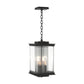 Kingston Outdoor Large Lantern by Hubbardton Forge featuring a black metal frame, clear glass panels, and two exposed bulbs.