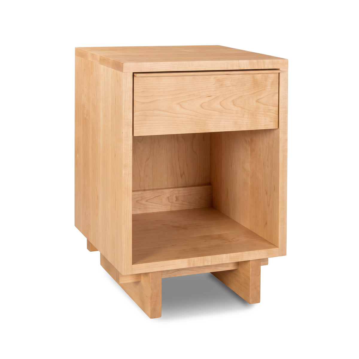 Kipling 1-Drawer Enclosed Shelf Nightstand in light wood, showcasing modern design with a smooth finish and sleek enclosed shelf.