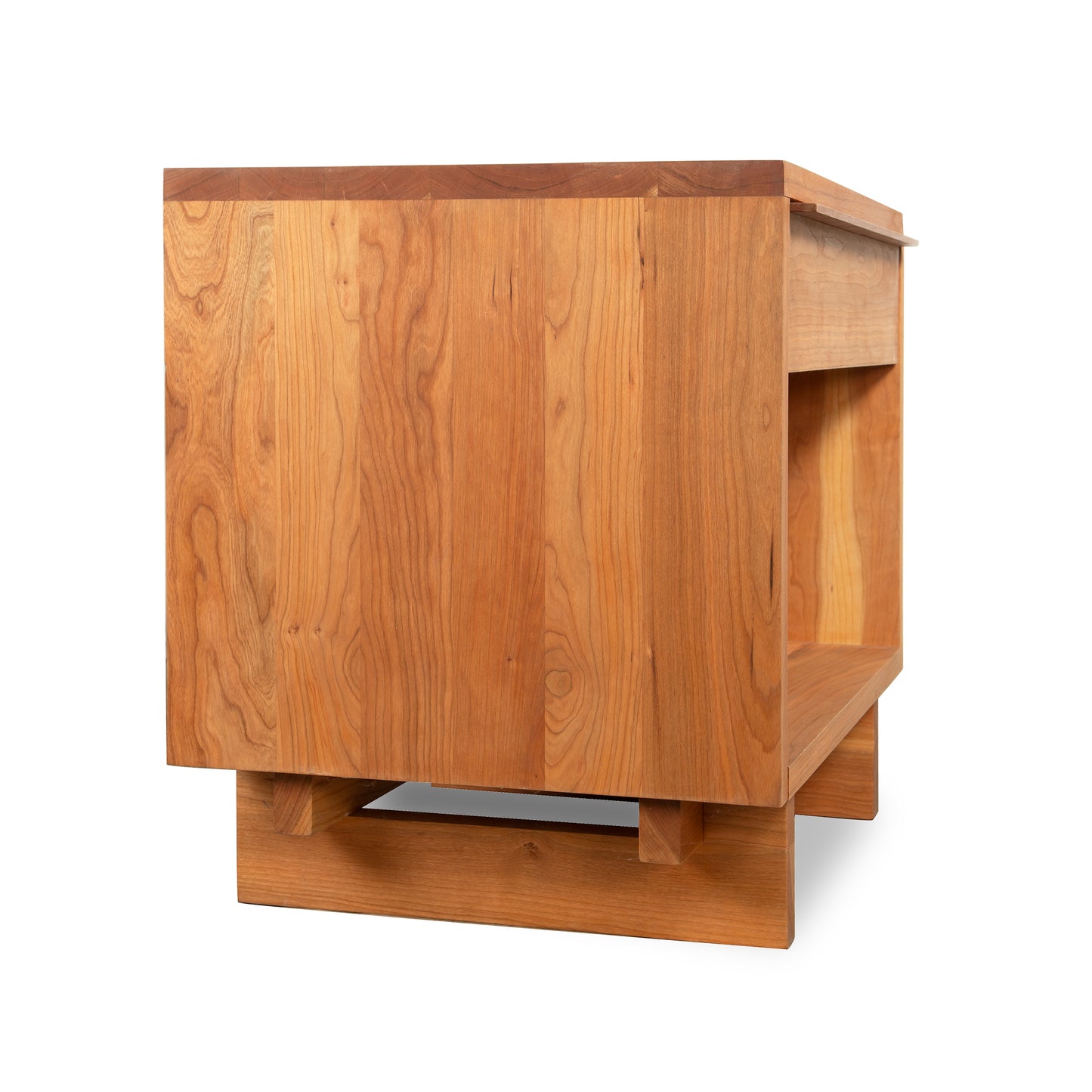 Kipling 1-Drawer Enclosed Shelf Wide Nightstand made by Vermont Furniture Designs with natural wood finish, featuring solid rectangular design and enclosed shelf for modern aesthetics.