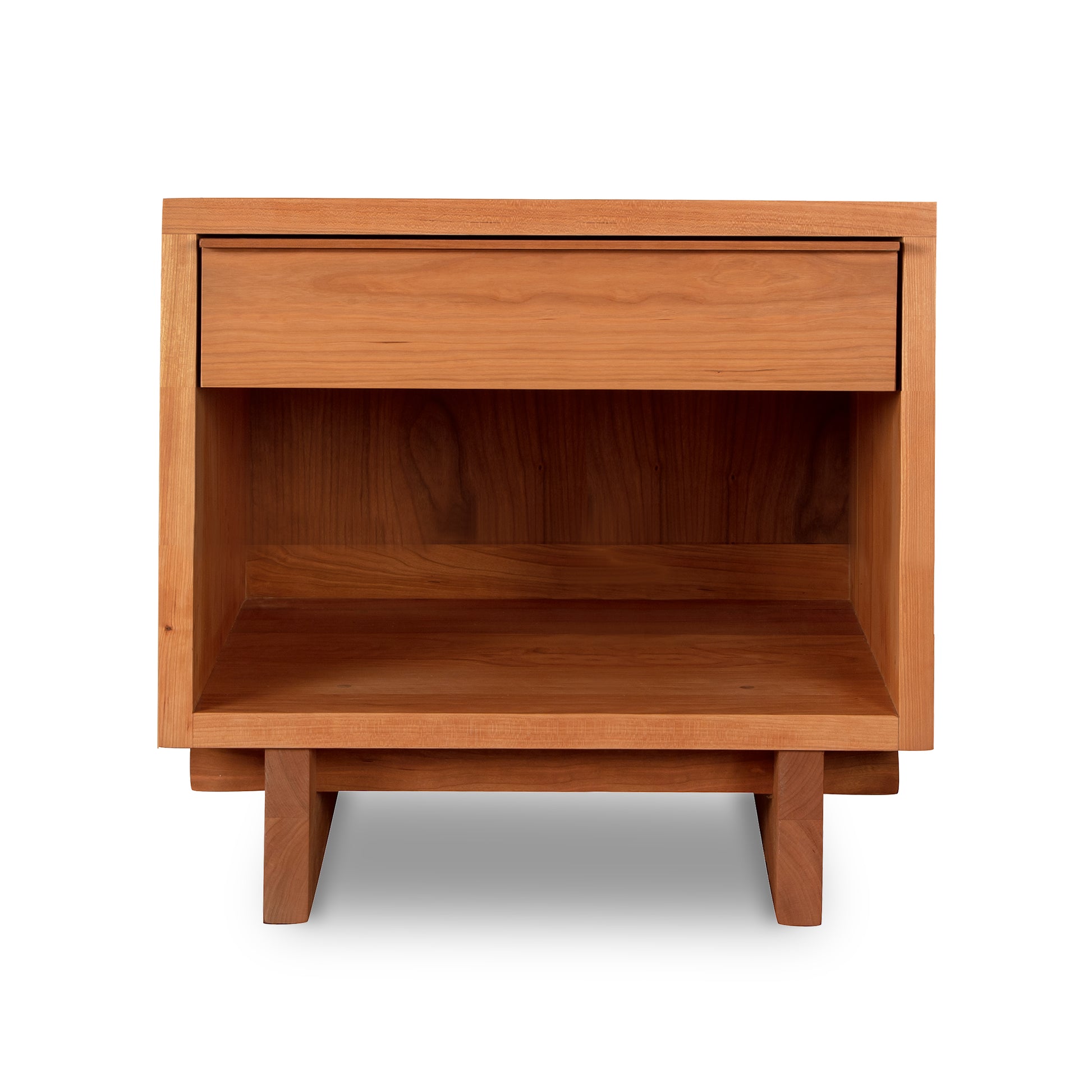 A Vermont Furniture Designs Kipling 1-Drawer Enclosed Shelf Wide Nightstand, isolated on a white background.