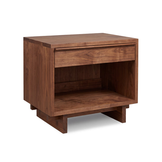 Kipling 1-Drawer Enclosed Shelf Wide Nightstand by Vermont Furniture Designs, modern solid wood construction and sleek design, American made.