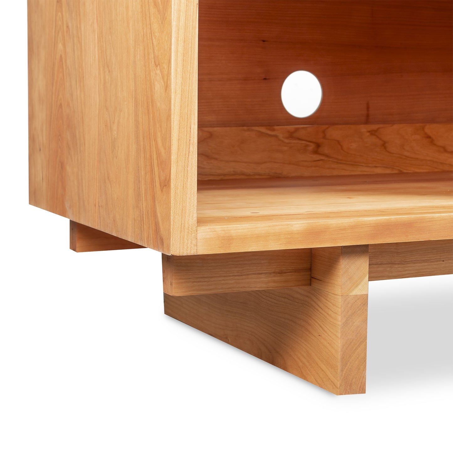 Kipling 2-Door Media Console by Vermont Furniture Designs, showcasing its back cutout and durable, modern base in premium American hardwood.