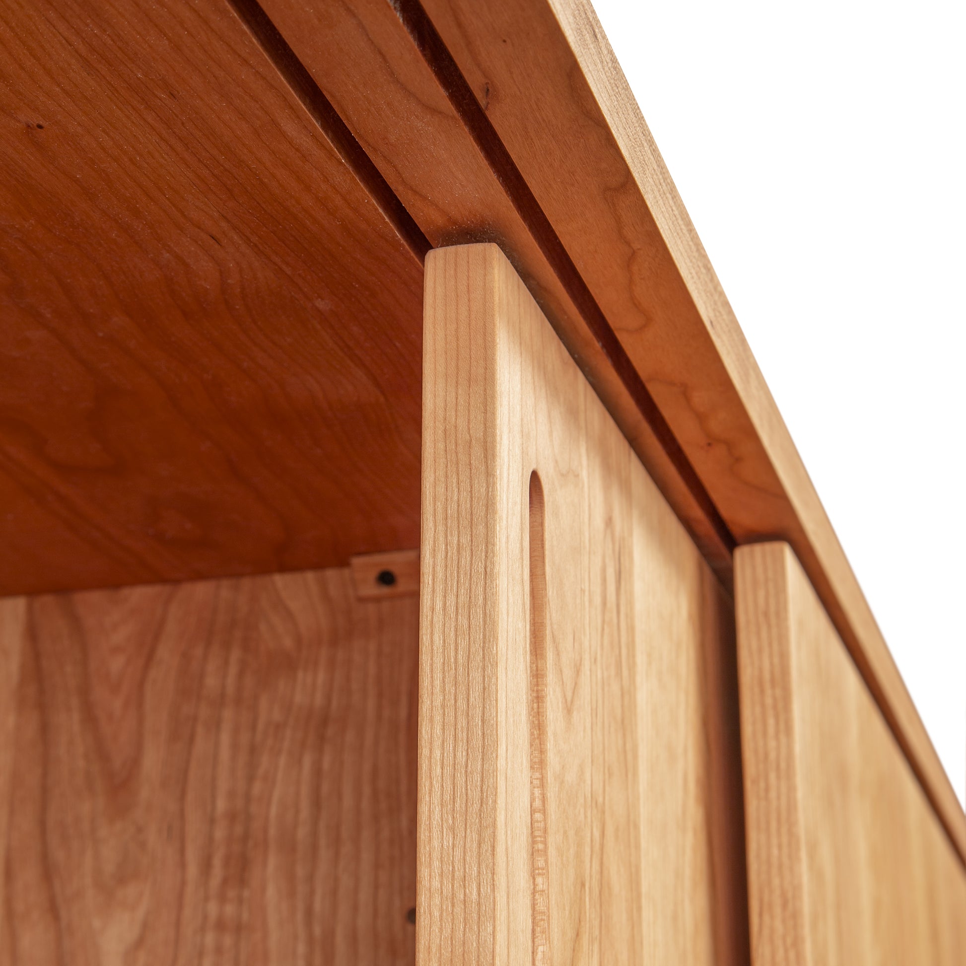 Close-up of Kipling 2-Door Media Console by Vermont Furniture Designs, showcasing American made craftsmanship, modern joinery, and oval finger pulls.