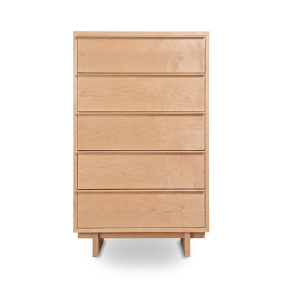 Kipling 5-Drawer Chest by Vermont Furniture Designs in light wood, featuring a sleek handleless design and short legs, crafted in the USA.