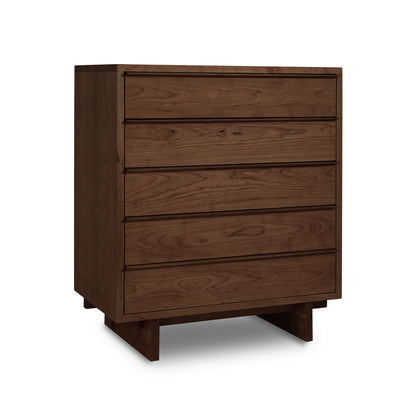 Kipling 5-Drawer Wide Chest by Vermont Furniture Designs, showcasing a minimalist design with five spacious horizontal drawers and a rich dark brown finish.