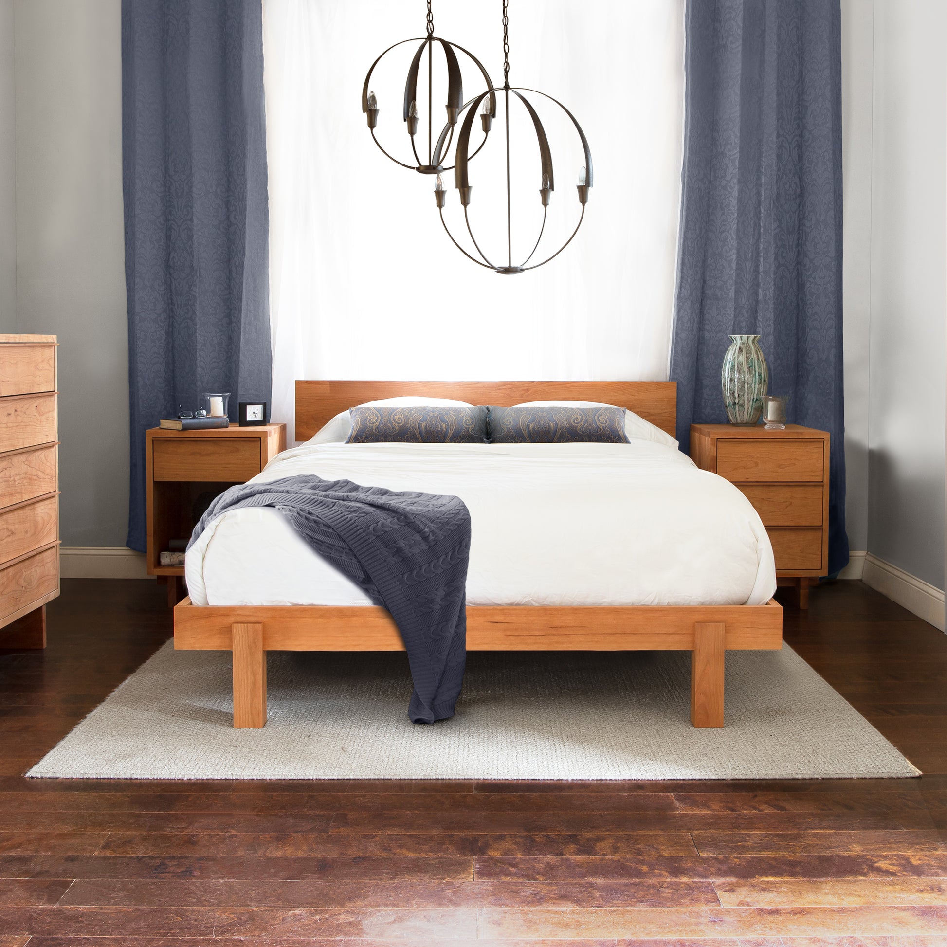 A Kipling Bed made of solid wood in a bedroom. (Brand: Vermont Furniture Designs)