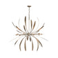 Large Dahlia Chandelier with starburst design, eight exposed bulbs, and elegant curved leaves by Hubbardton Forge.