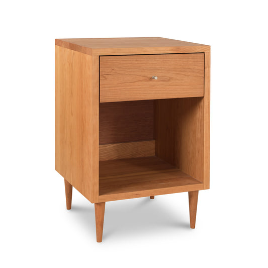 Vermont Furniture Designs Larssen 1-Drawer Enclosed Shelf Nightstand in solid hardwood, showcasing storage and mid-century modern design, American made.