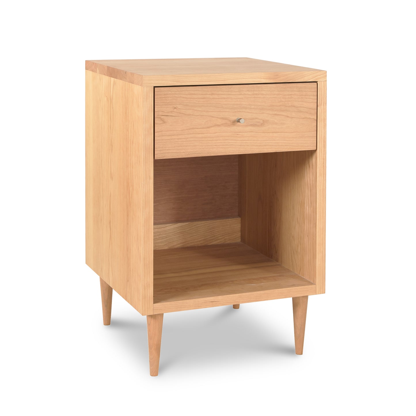 Larssen 1-Drawer Enclosed Shelf Nightstand by Vermont Furniture Designs featuring solid wood construction and modern design details.