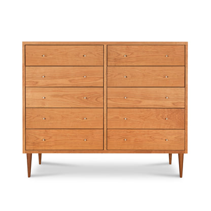 Larssen 10-Drawer Dresser by Vermont Furniture Designs with ample storage, sleek light finish, and elegant tapered legs.