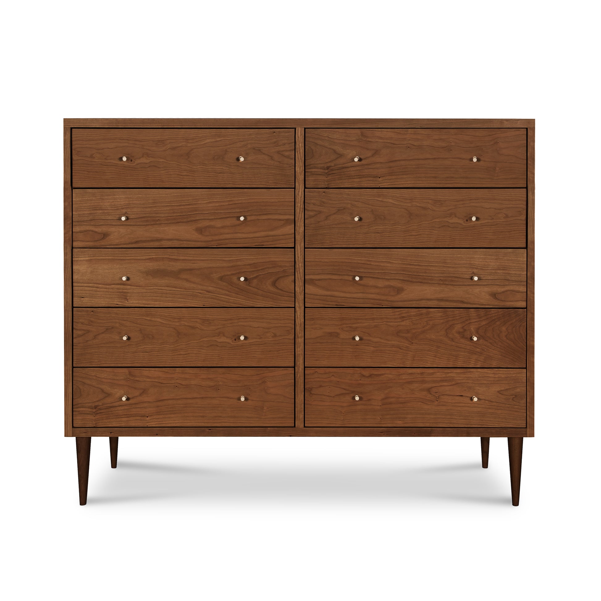 Larssen 10-Drawer Dresser by Vermont Furniture Designs with clean lines, mid-century style, and modern knobs. High-quality American-made craftsmanship.