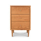 A mid-century modern Vermont Furniture Designs Larssen 3-Drawer Nightstand with tapered legs isolated on a white background.