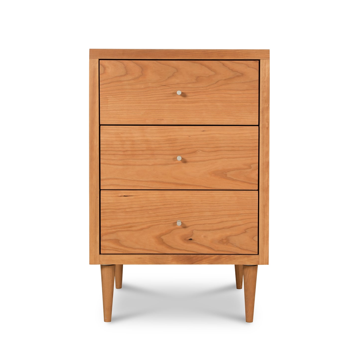 A Vermont Furniture Designs Larssen 3-Drawer Nightstand, featuring a mid-century modern design with three drawers.