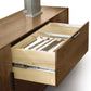 Copeland Furniture Linear Office Credenza in mid-century style, showcasing open drawers with neatly organized hanging files, crafted in solid wood.