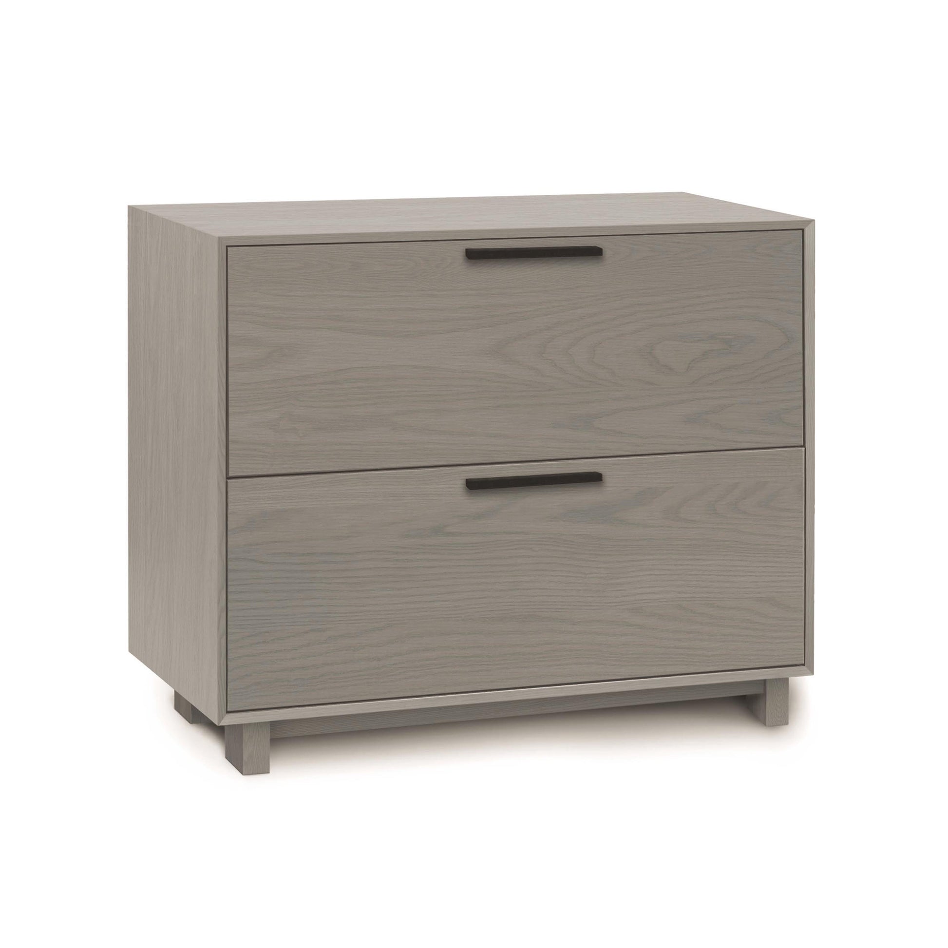 A Linear Lateral File Cabinet with two drawers made of sustainable hardwood by Copeland Furniture on a white background.