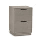 A two-drawer gray solid wood construction Linear Narrow Rolling File Cabinet by Copeland Furniture isolated on a white background.