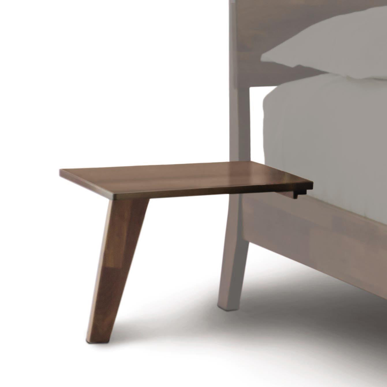 Minimalist Linn Attached Nightstand by Copeland Furniture featuring a unique single angled leg for seamless bed frame attachment.