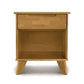 A sustainable Linn 1-Drawer Enclosed Shelf Nightstand from Copeland Furniture standing against a white background.