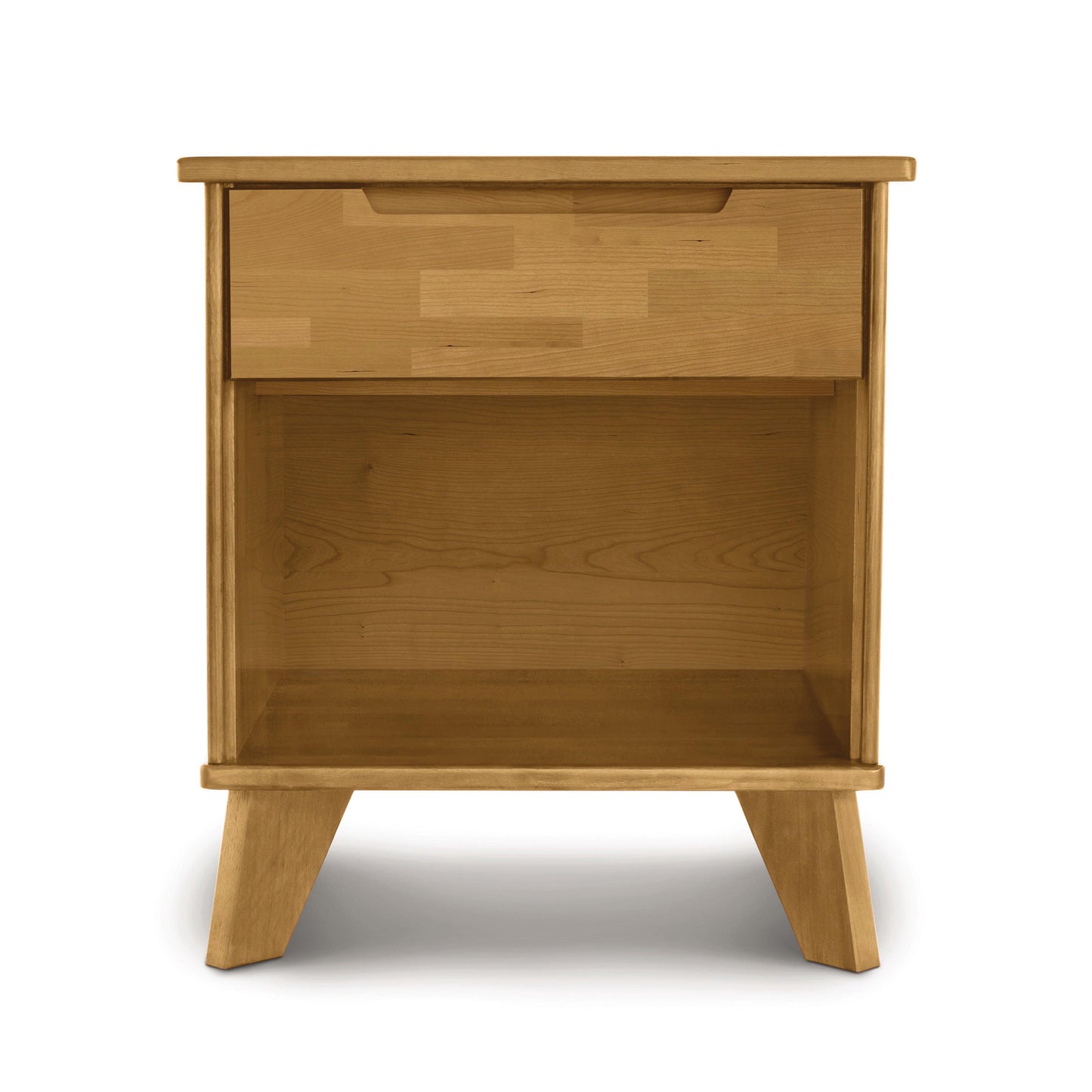A sustainable Linn 1-Drawer Enclosed Shelf Nightstand by Copeland Furniture.