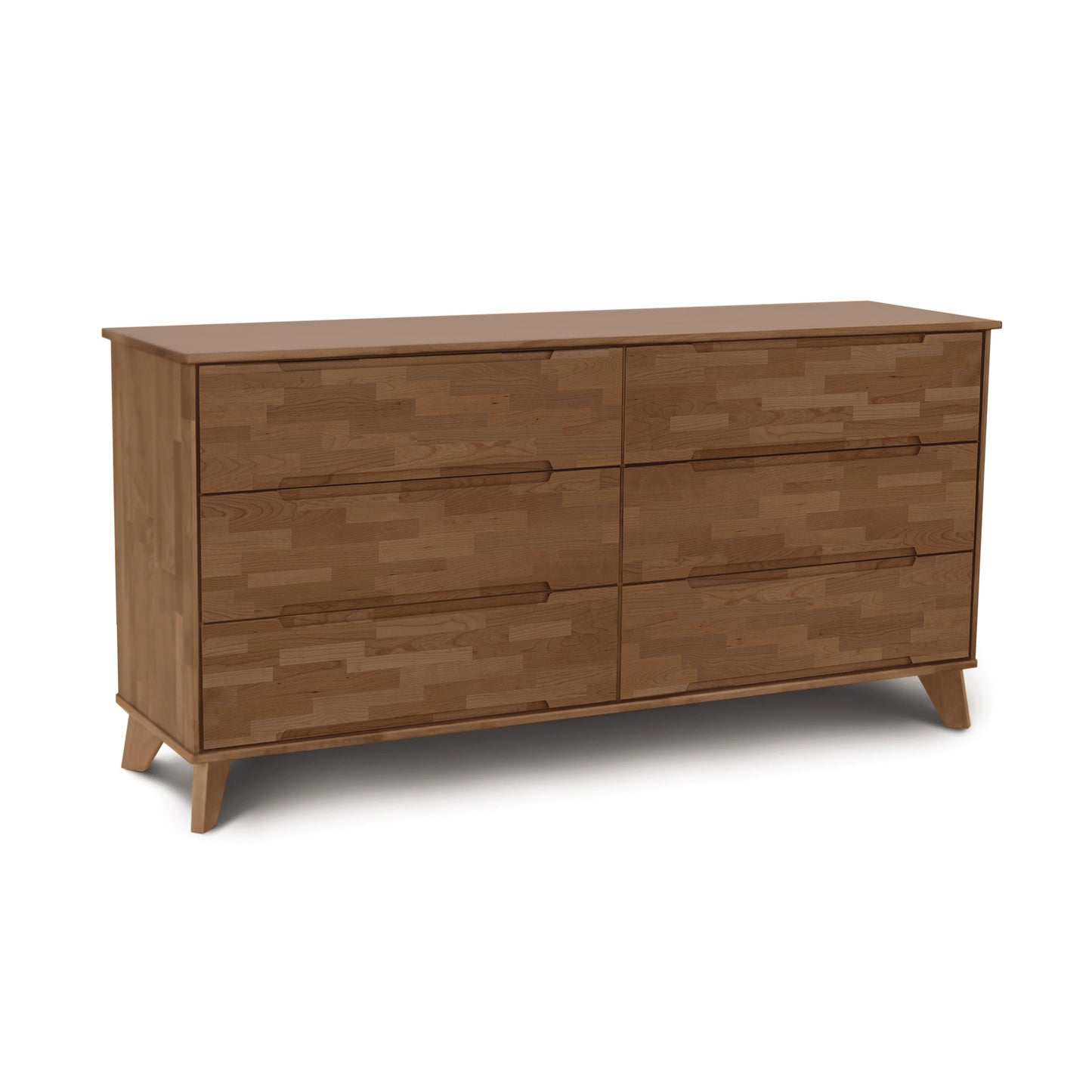 An image of the Copeland Furniture Linn 6-Drawer Dresser, a mid-century modern wooden dresser with drawers, showcasing sustainable innovation and upcycled solid wood.