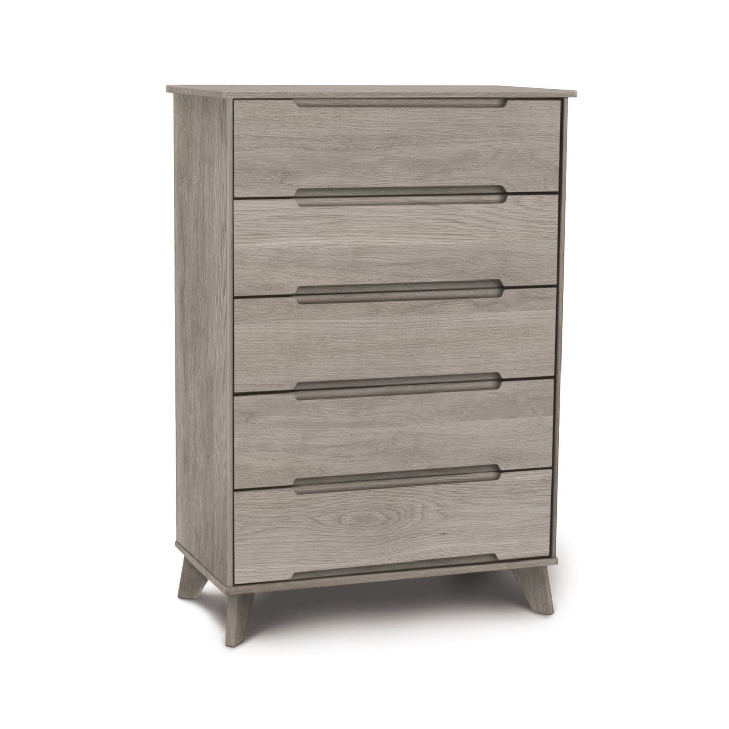 A sustainable Linn 5-Drawer Wide Chest by Copeland Furniture on a white background, crafted from upcycled hardwood.