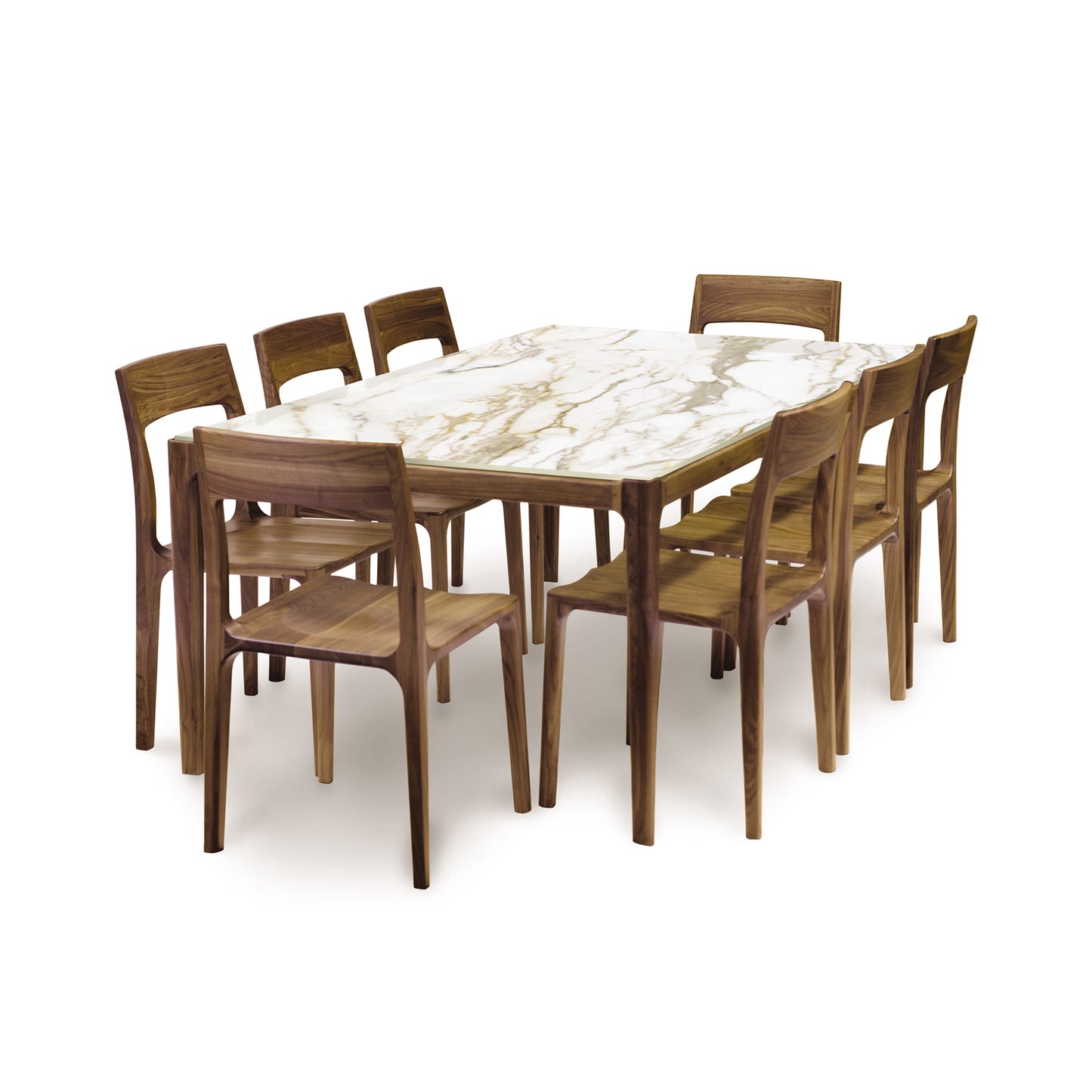 Copeland Furniture Lisse table with sintered stone top and 8 chairs crafted from sustainable North American black walnut.