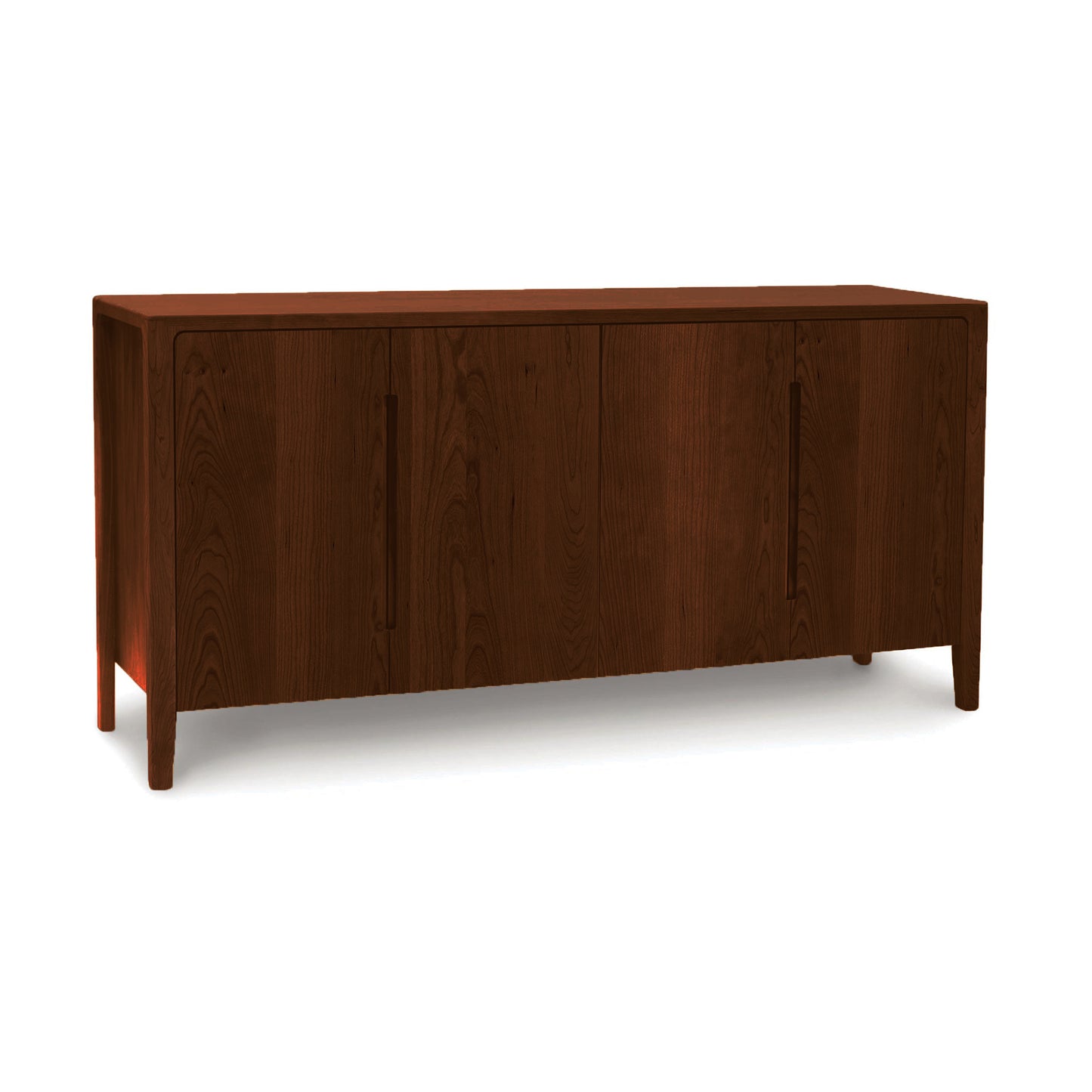 Lisse Buffet by Copeland Furniture in dark wood with three cabinet doors and sleek straight legs, showcasing modern American craftsmanship.