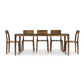A minimalist design Lisse Glass Top dining table set with six chairs from Copeland Furniture on a white background.