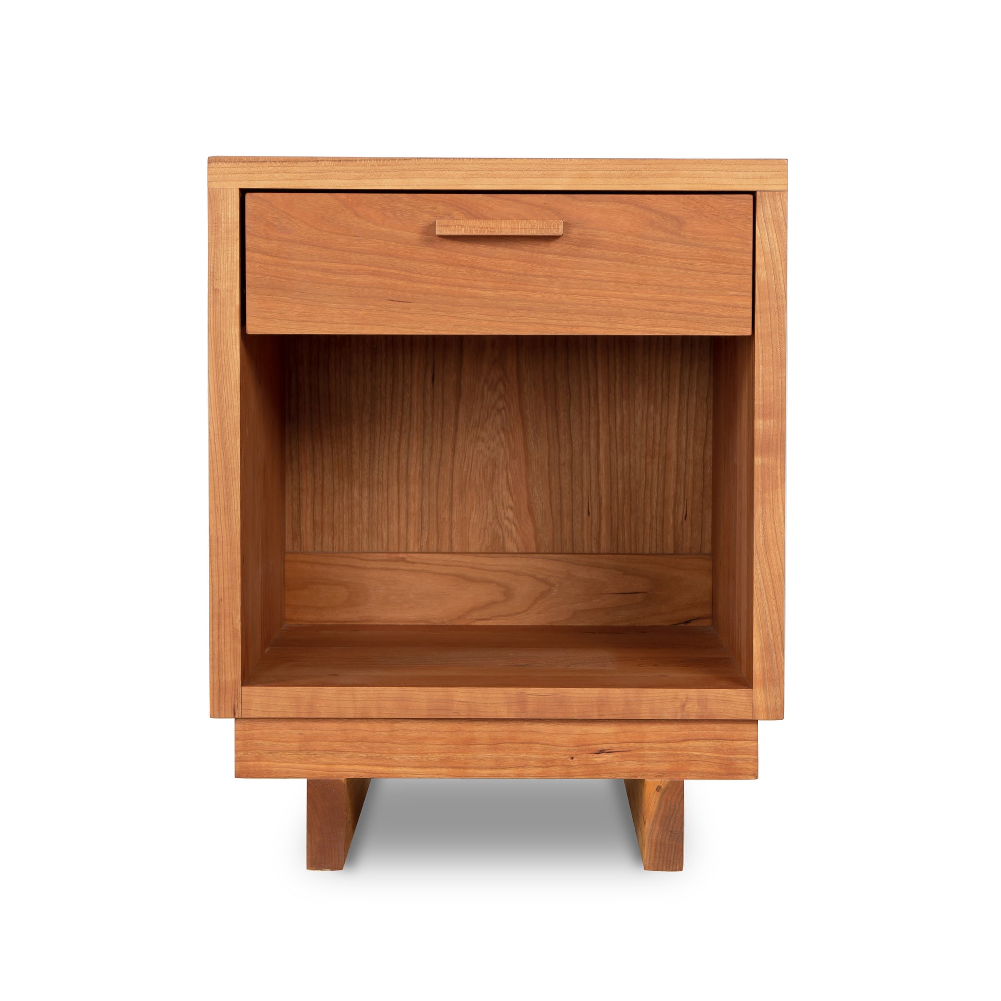 A modern Vermont Furniture Designs Loft 1-Drawer Enclosed Shelf Nightstand with a drawer on top.
