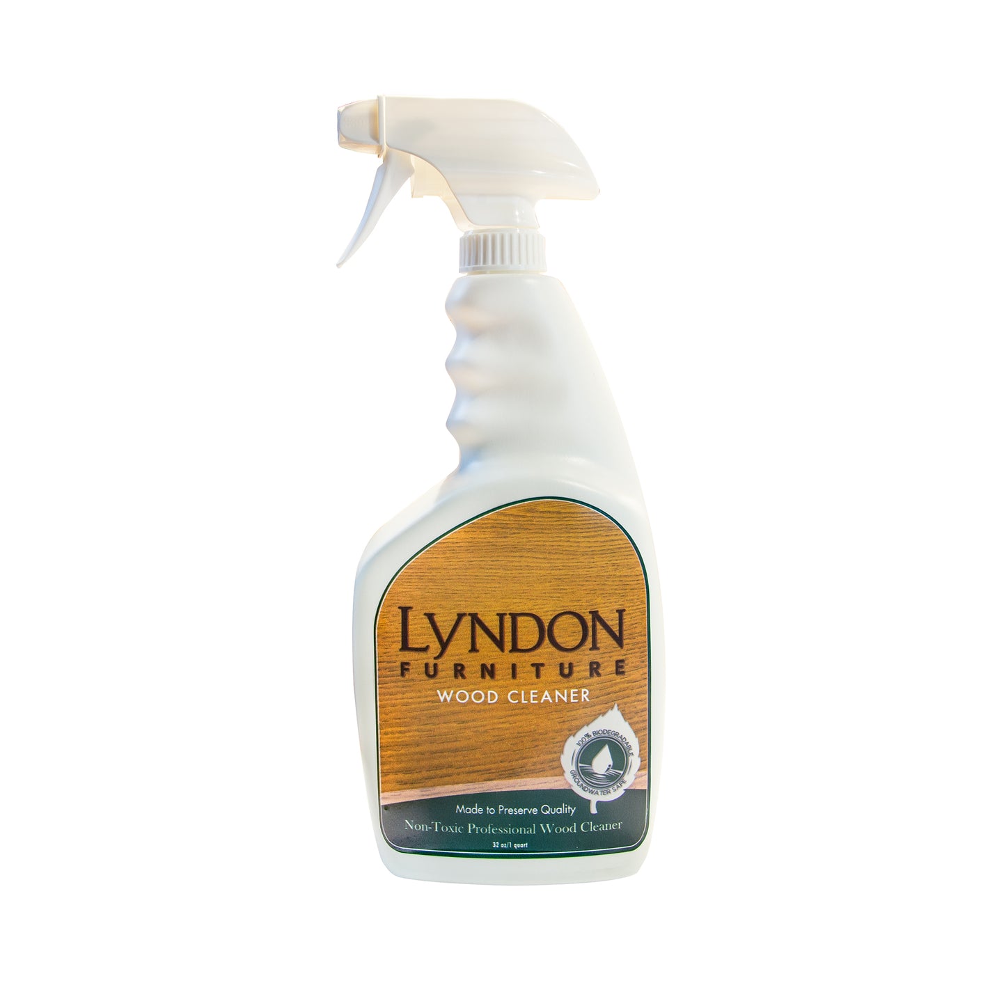 A bottle of lyndon furniture cleaner on a white background.