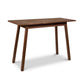 A wooden table with two legs on a white background.