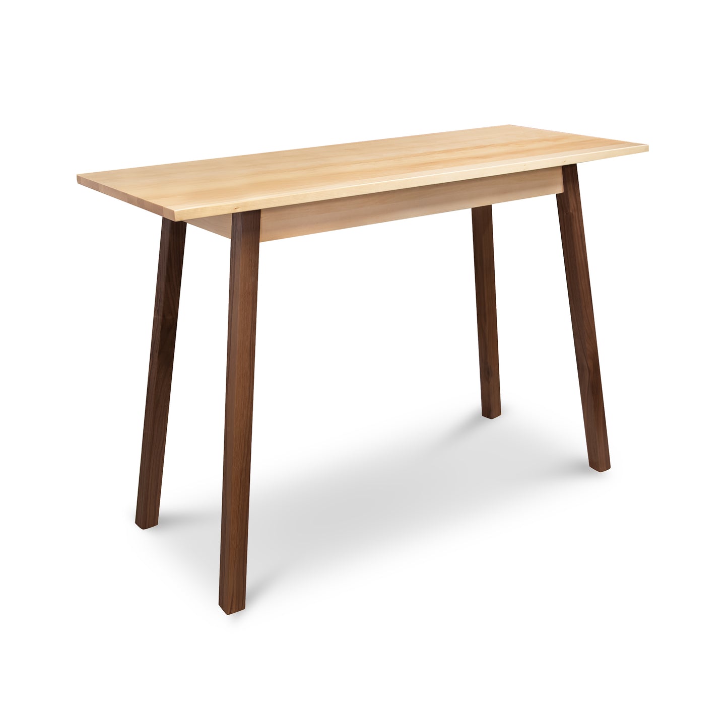 A wooden table with two legs and a wooden top.