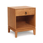 Solid wood Mansfield Nightstand by Copeland Furniture featuring angled legs, a drawer, an enclosed shelf, and a metal handle.