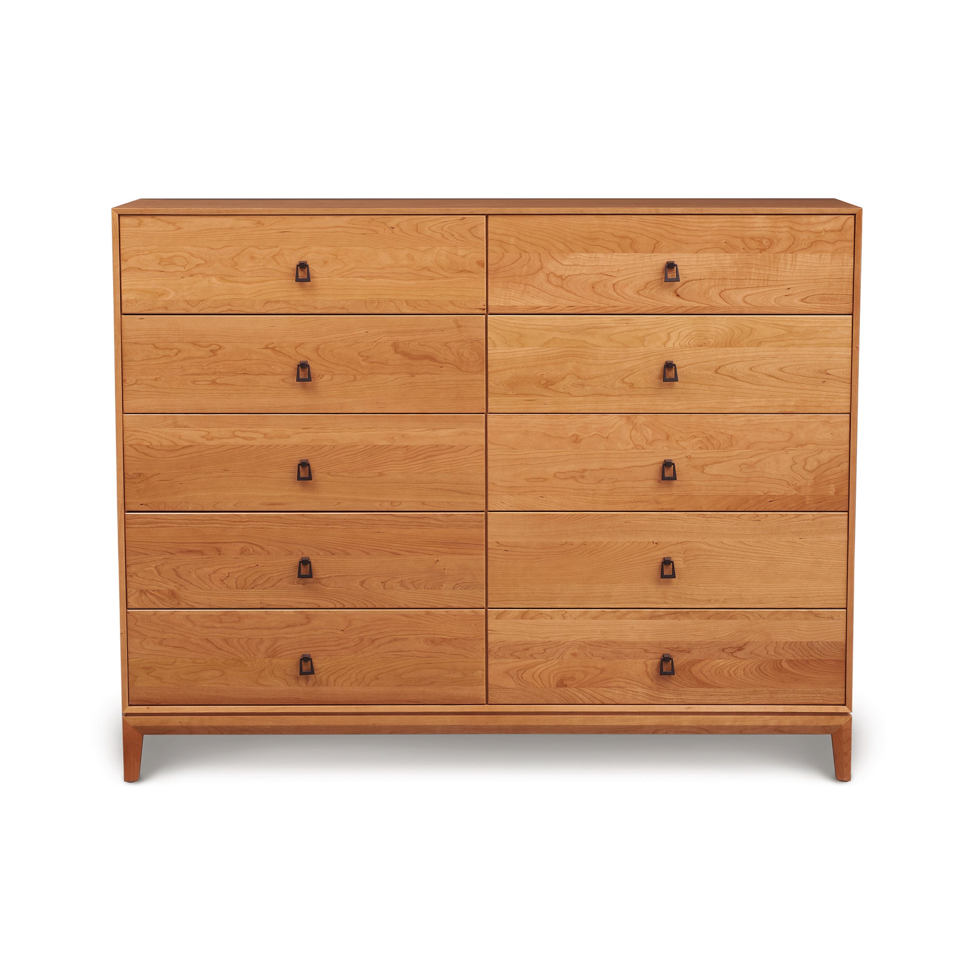 A Mansfield Cherry 10-Drawer Dresser from Copeland Furniture, featuring six evenly spaced drawers with square handles, displayed against a plain white background. The dresser has a clean, contemporary design with a light natural finish.