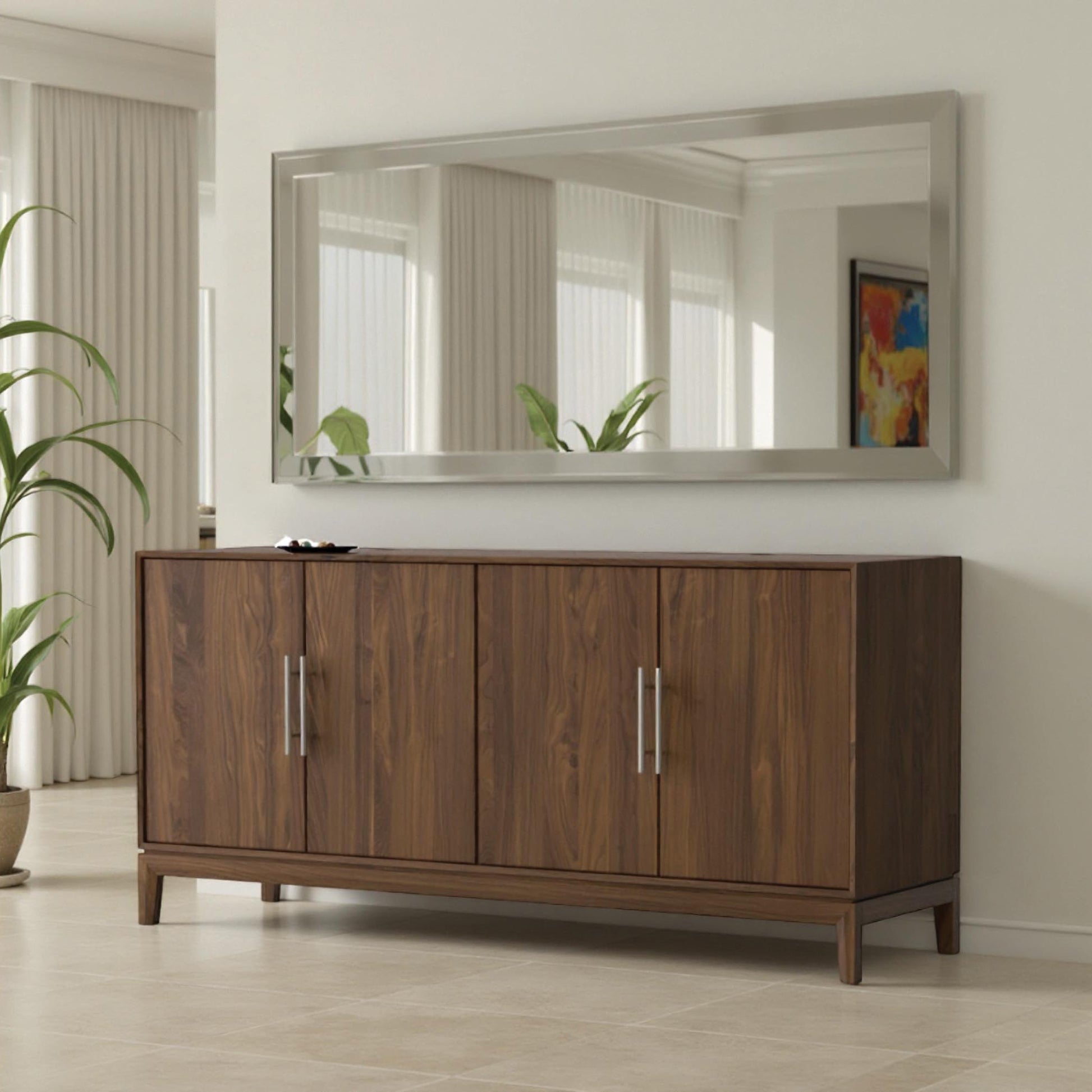 Copeland Furniture Mansfield Media Console in solid wood, showcasing American craftsmanship and modern design features.
