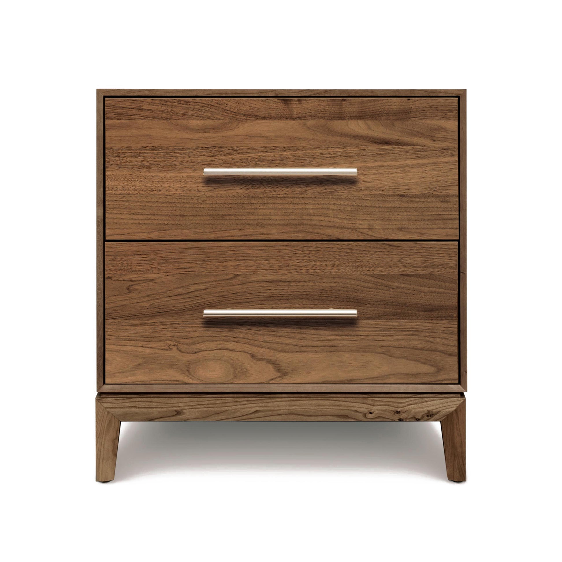 A modern Mansfield 2-Drawer Nightstand - Walnut - Clearance by Copeland Furniture, perfect for the Mansfield Walnut Platform Bed.