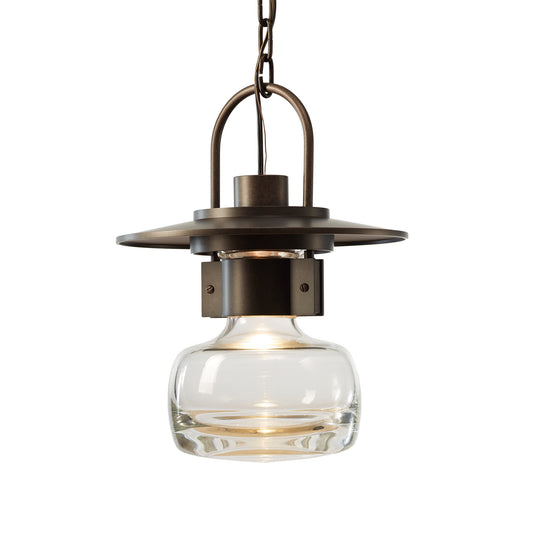 Mason Large Outdoor Ceiling Fixture by Hubbardton Forge with bronze frame and clear glass, showcasing elegant American craftsmanship.