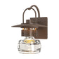Hubbardton Forge Mason Outdoor Sconce in brown metal with square backplate and hand-blown glass shade, crafted in Vermont for quality American homes.