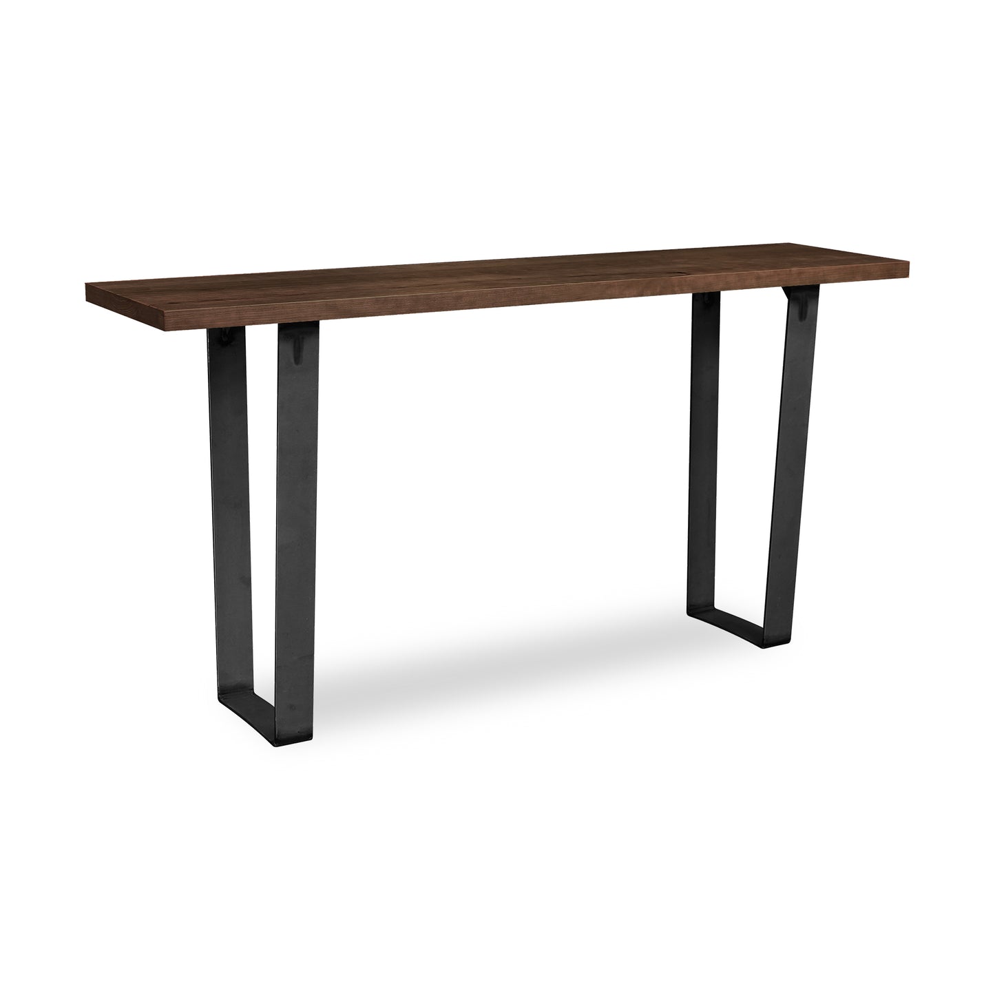 A Metropolitan Sofa Table with Lyndon Furniture steel legs and a walnut top.