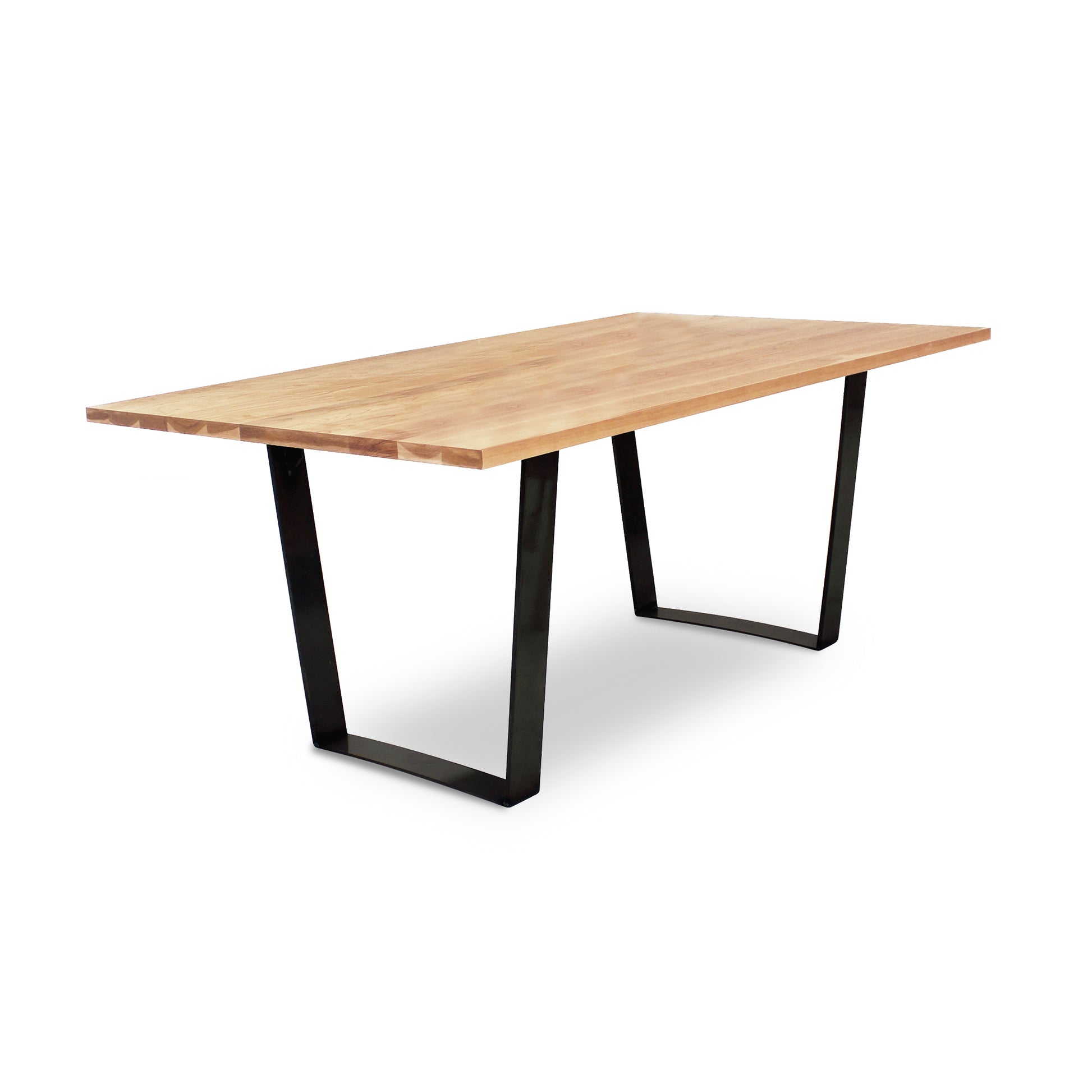A high-quality Metropolitan Solid Top Dining Table by Lyndon Furniture with a metal base and a wooden top.