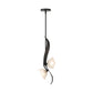Hubbardton Forge Mika 2-Light Pendant with black metal frame and white flower glass shades, showcasing modern American craftsmanship.