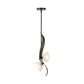 Hubbardton Forge Mika 2-Light Pendant with dark metal frame and two white, flower-shaped glass shades, highlighting modern handcrafted design.