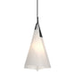 Mobius Tall Pendant by Hubbardton Forge with handcrafted white fabric shade and black stem, American made in Vermont.