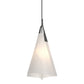 Mobius Tall Pendant by Hubbardton Forge with a handcrafted white cone-shaped shade, highlighting its elegant Vermont-made design.