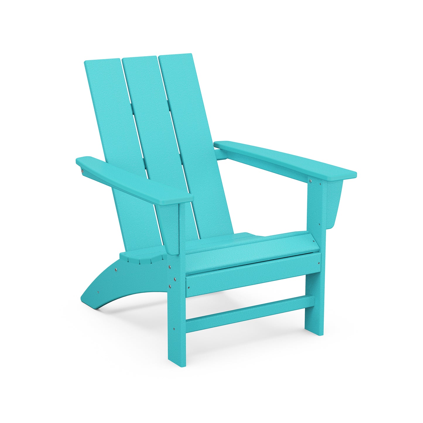 A vibrant turquoise POLYWOOD Modern Adirondack chair isolated on a white background, featuring a slatted back and seat with wide armrests.