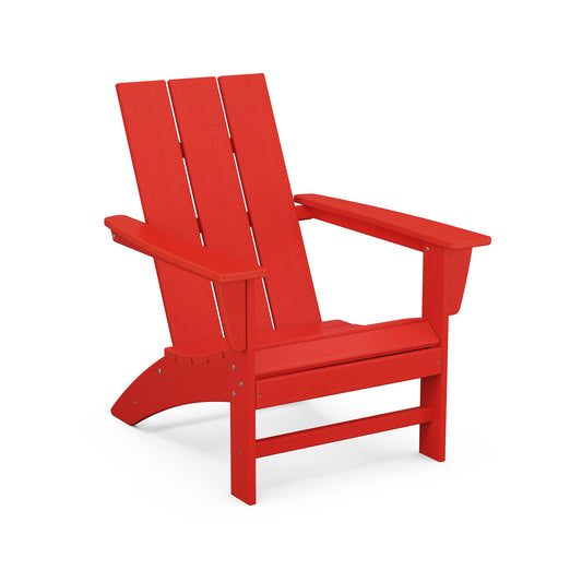 A red adirondack chair on a white background.