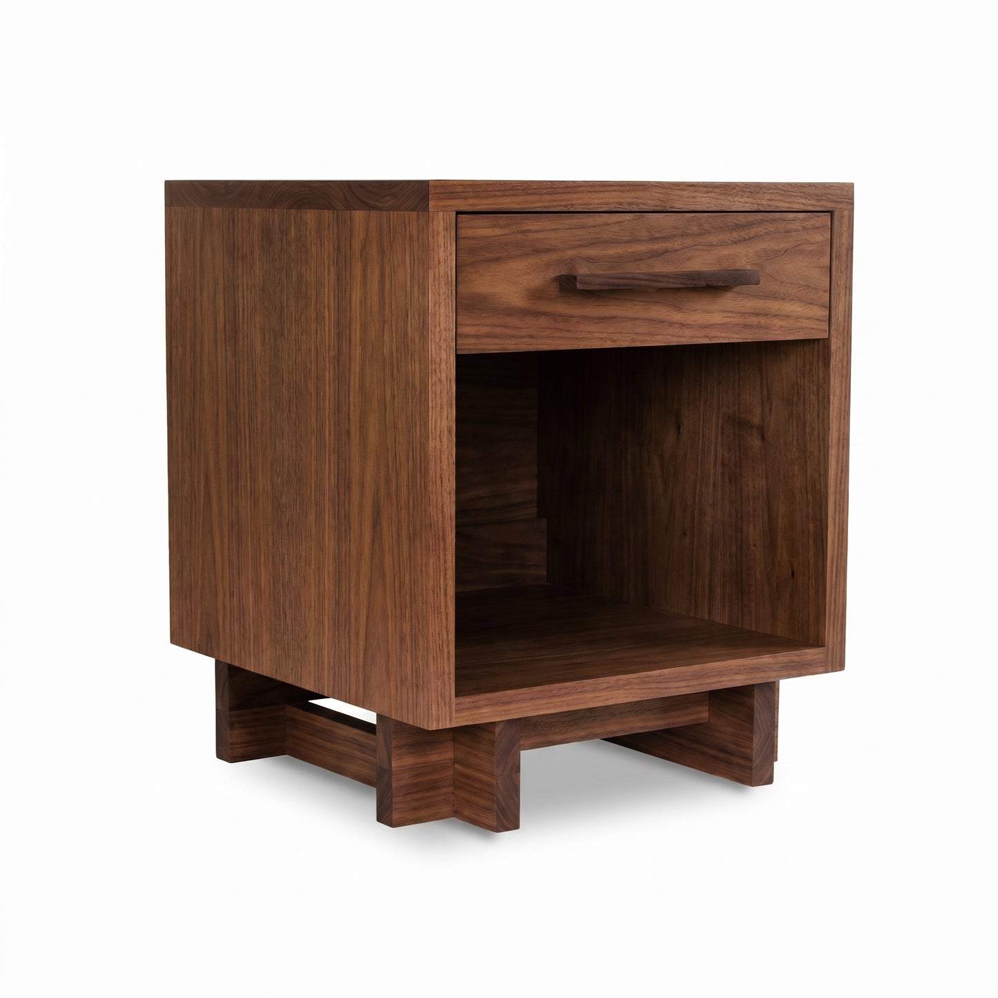 Modern American 1-Drawer Enclosed Shelf Nightstand by Vermont Furniture Designs, handmade in solid wood, showcasing fine craftsmanship and sleek design.