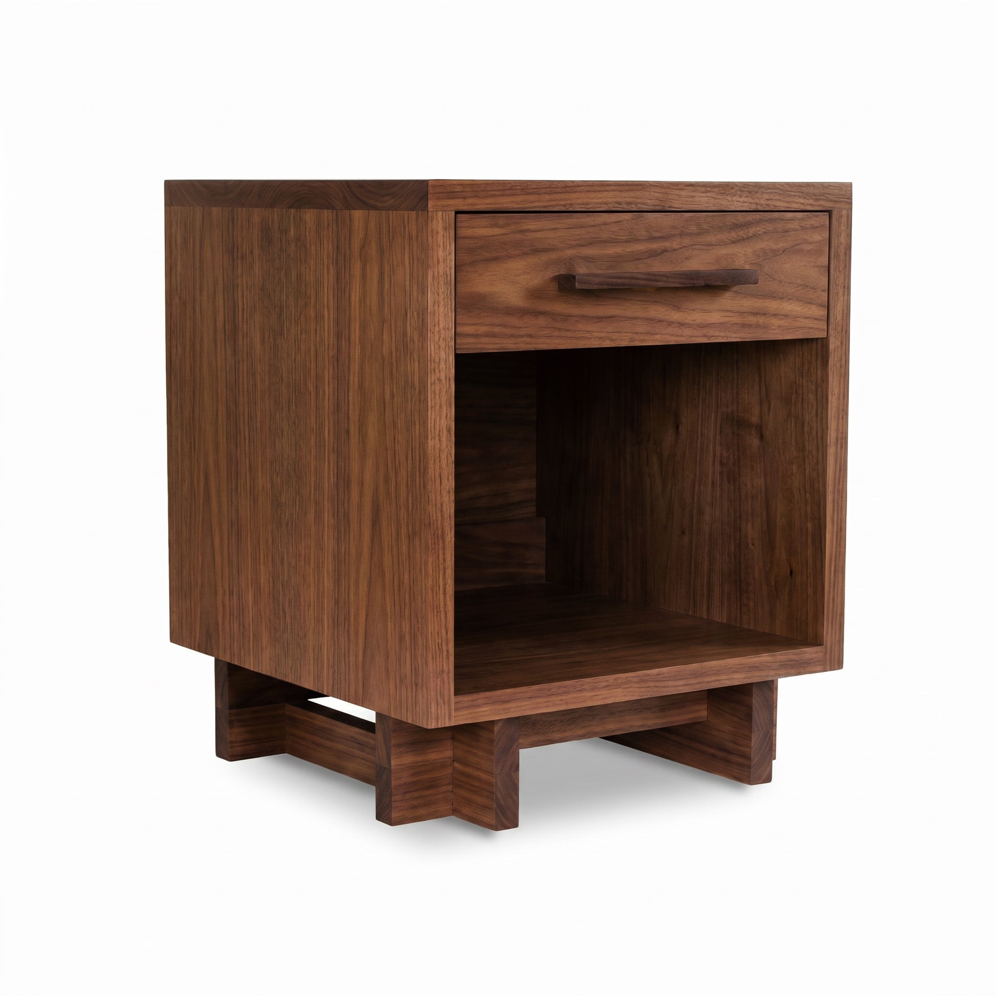 Modern American 1-Drawer Enclosed Shelf Nightstand by Vermont Furniture Designs, handmade in solid wood, showcasing fine craftsmanship and sleek design.